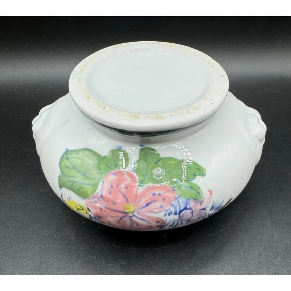Rare Antique Ceramic Lions Head Sugar Bowl Or Dry Creamer Dish hand Painted -A99